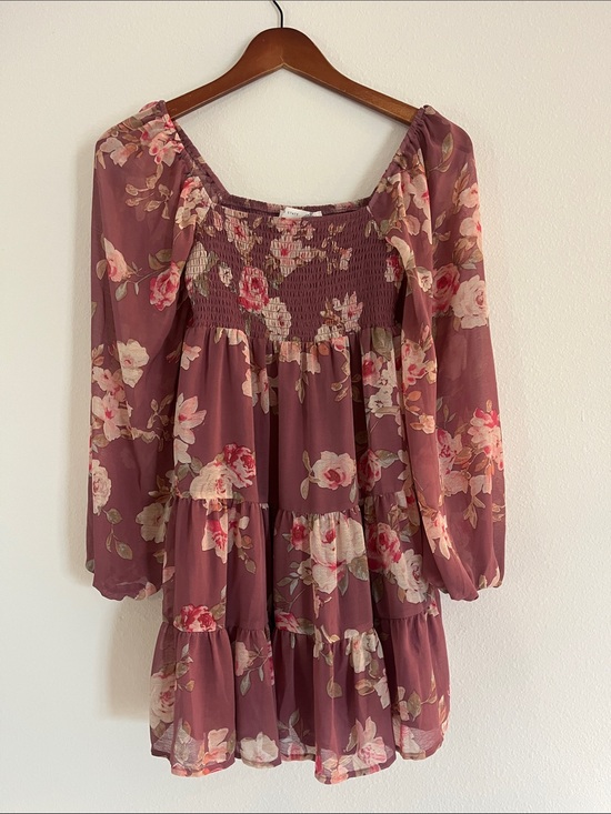 Altar'd State Dresses & Skirts - NWT ALTAR’D STATE Burgundy Floral Long Sleeve Mini Dress